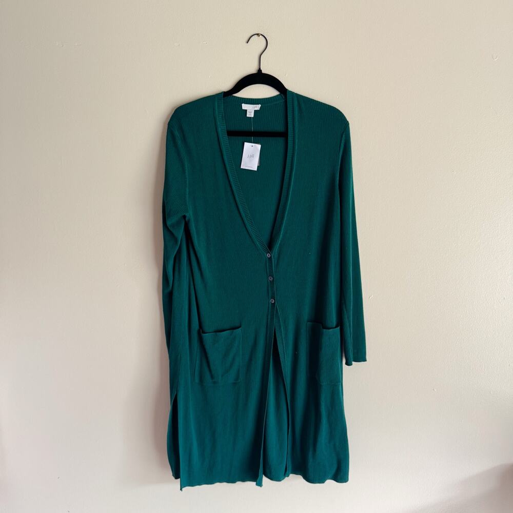 J. Jill Green V Neck Button Front Duster Cardigan Sweater - Medium Petite - NWT